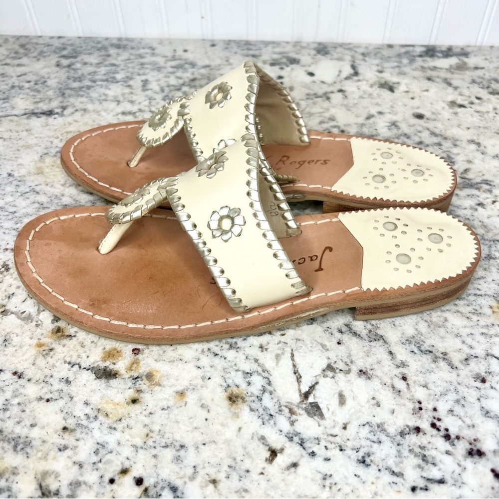 Jack Rogers Cream and Tan Sandals with Medallion Accents - Picture 2 of 8